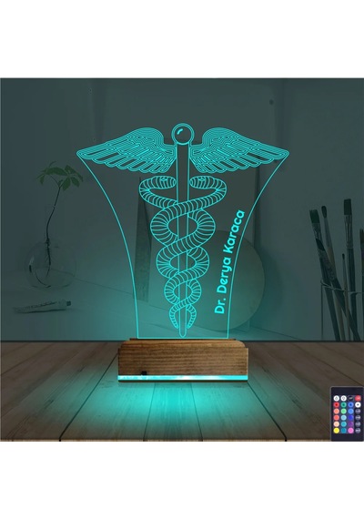 Luvivia Doktor Tıp Logo Kişiye Özel 3d Lamba - Masa Gece Lambası V1 Şeffaf