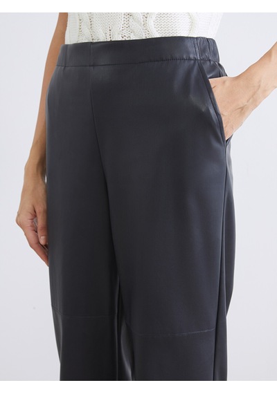 Lcwaıkıkı Classic Lacivert Beli Lastikli Deri Görünümlü Kadın Pantolon