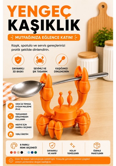 3d Baskı Yengeç Kaşıklık Mutfak Tezgahı Kaşık Dinlendirme Aparatı