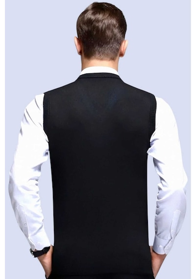 Tezzgelsin Erkek V Yaka Triko Tüylenmez Süveter Erkek Slim Fit Süveter Siyah
