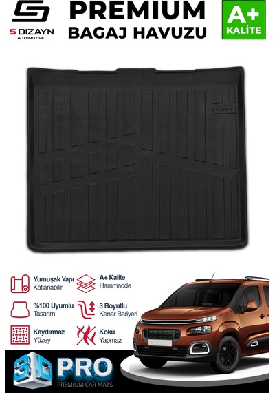 S-dizayn Citroen Berlingo Seperatörsüz 3d Pro Bagaj Havuzu 2019 Üzeri A+ Kalite