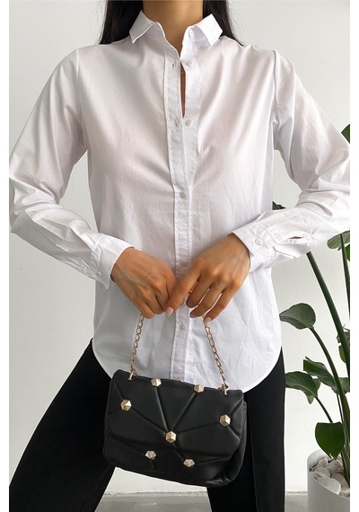 Femelle Kadın Beyaz Yeni Sezon Slim Fit Basic Gömlek