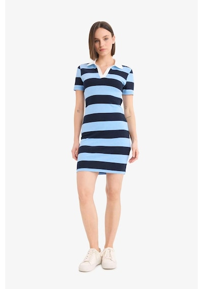 DeFacto Bodycon Vücudu Saran Polo Yaka Çizgili Ribana Kısa Kollu Mini Elbise E5701AX25SPNV251