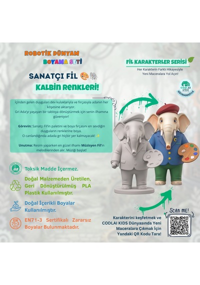 Codlaı Kids Robotik Dünyam 3d Boyama Seti - Çocuklar İçin Eğitici Yaratıcı Oyuncak Boyama Kiti - Sanatçı Fil