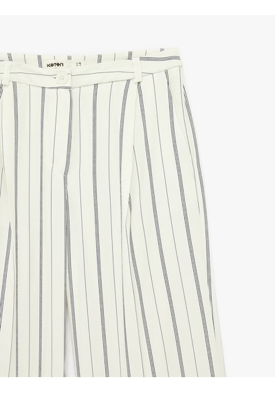 Koton Cepli Pileli Geniş Paça Çizgili Kumaş Pantolon Beyaz Çizgili 6sak40186pw