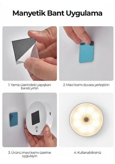 Hareket Sensörlü Usb Şarjlı Led Lamba Dolap İçi, Merdiven Ve Gece Lambası Mıknatıslı Beyaz - Gün Işığı