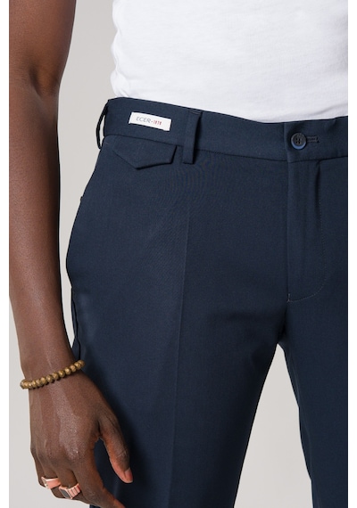 Ecer Slimfit Beli Yarım Lastikli Likralı Duble Paça Yazlık Kumaş Pantolon Lacivert
