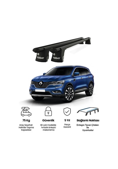 Trio-ıı Renault Koleos 2016 Ve Sonrası Uyumlu Siyah Kilitli Ara Atkı 120cm Port Bagaj Tavan Barı
