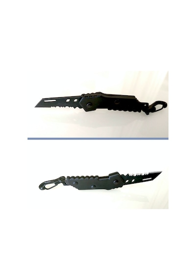 Omeniv Mini Çelik Kamp Çakı Kamp Bıçak Testere Karabiner Anahtarlık Kolye Siyah