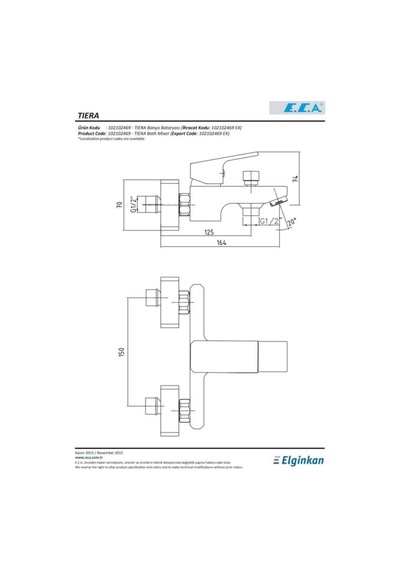 Eca Tiera Banyo Bataryası Armatürü 102102469