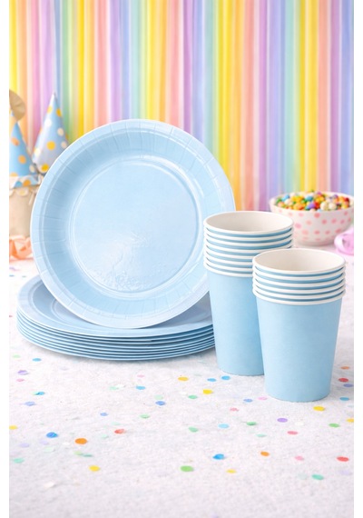 Beysüs Makaron Mavi 8li Tabak Bardak Set
