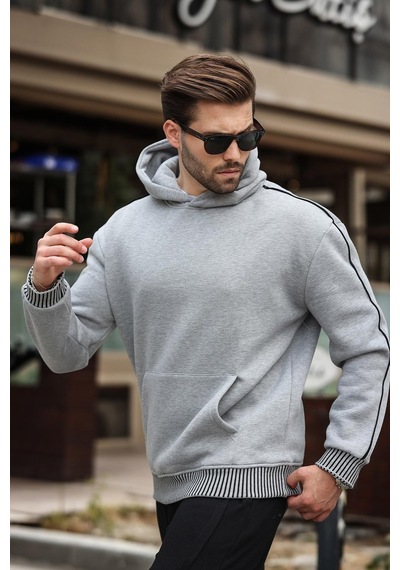 Madmext Grimelanj Kapüşonlu Kanguru Cep Erkek Sweatshirt E7163 Grimelanj