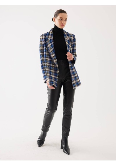 Ekose Desen Saks Kruvaze Oversize Blazer Ceket 001