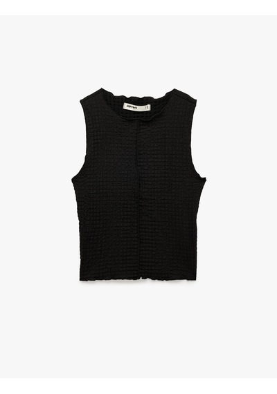 Koton Bürümcük Kumaş Dokulu Slim Fit Bisiklet Yaka Kolsuz Bluz Siyah 6sak10346ek