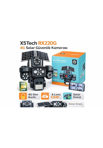 X5tech Rx220g 4g Solar 4 Lensli Sim Kartlı E-sim Güvenlik Kamerası