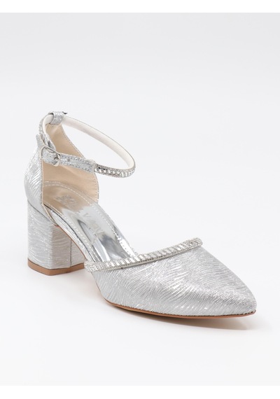 Nesilshoes Nesil Shoes Elva 45029 Gümüş Simli Topuklu Kadın Ayakkabı