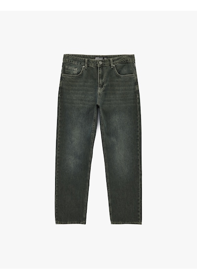 Koton Pamuklu Düz Paça Vintage Straight Fit Jean Pantolon Petrol 7wam40167nd