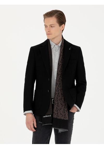 Cacharel Siyah Slim Fit Yün Karışımlı Spor Ceket