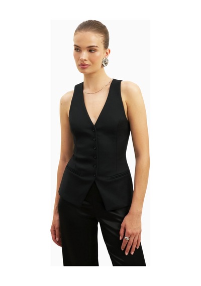 Because Of Alice Tailored V - Neck Hourglass Waistcoat V Yaka Kadın Yelek Siyah