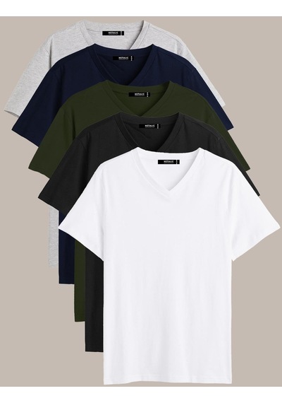 Comeor Erkek Çok Renkli T- Shirt Regular Fit Rahat Kesim V Yaka 5 Haki