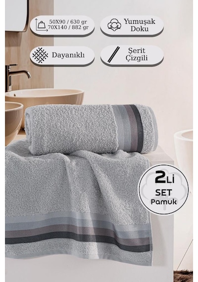 Polo %100 Pamuk 2 Li Havlu Takımı - 50x90, 70x140 Gri
