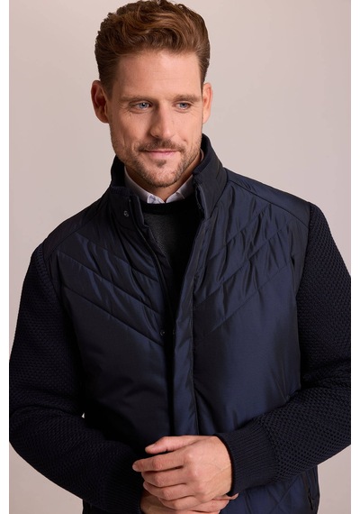 Ysf Erkek Lacivert Slim Fit Kolu Trikolu Mont