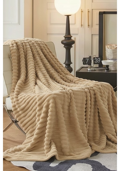 King Size Fitilli Battaniye Battal Boy 240x260 Cm Bej