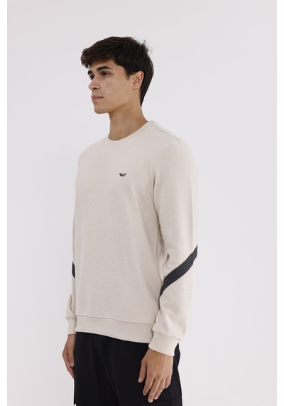 Rowinger Kol Şerit Detaylı Yuvarlak Yaka Göğüs Logolu Rahat Kalıp Mevsimlik Sweatshirt Beıge