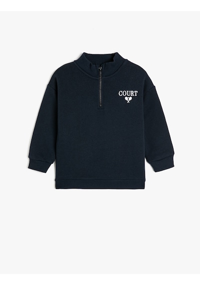 Koton Sweatshirt Dik Yaka Yarım Fermuarlı Uzun Kollu Lacivert 5wkb10401tk Lacivert