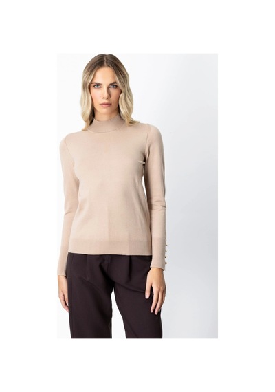 On Fashion Kadın Dik Yaka Basic Bej Kazak 63514 Bej