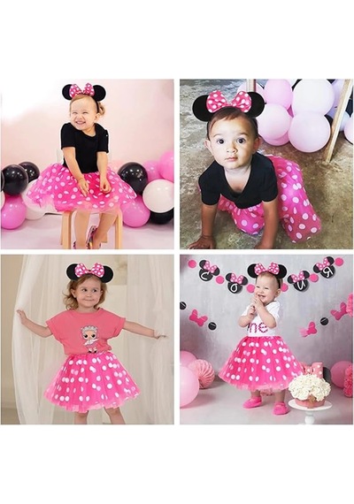 Pembe Fiyonklu Minnie Mouse Tacı Mini Kulak Yetişkin
