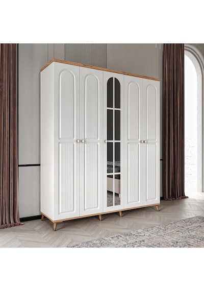 Komple Mdf Bohem 5 Kapaklı Aynalı Gardırop - Elbise Dolabı