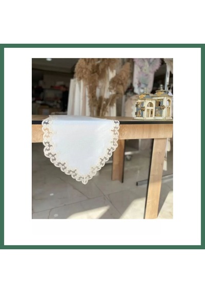 En-cag Lale Krem 40x145 Cm Fransız Dantel Detaylı Sehpa Örtüsü Şık Tasarım Bss