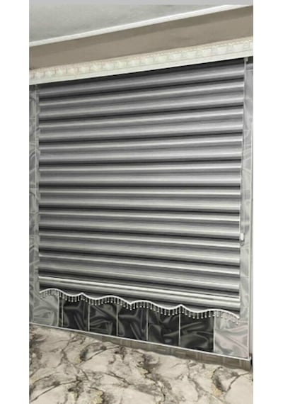 Zebra Stor Perde 15950 Siyah Gri Beyaz Geçişli Etekli Boncuklu Çocuk Odası Balkon Mutfak Perdesi Siyah