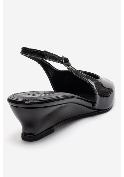 Luvishoes Rosella Siyah Rugan Mini Dolgu Kadın Topuklu Ayakkabı