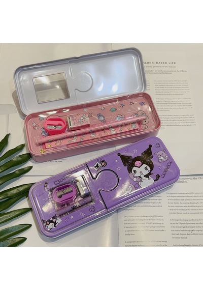 Kawaii Sanrio My Melody Metal Kalem Kutusu Kırtasiye Seti Cinnamoroll Kuromi Kalemlik Hediye Seti Pembe