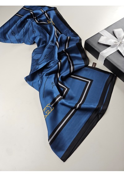 Miorel Scarfs G Tema Vual İpek Şal Halka Desen Silk Scarfs Fular Shawl Hijab Mavi