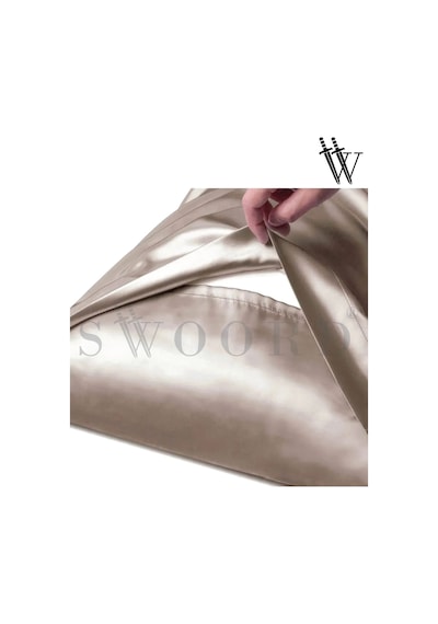 Swoord İpek Dokulu Saten Yastık Kılıfı Bej 2 Adet 50x70cm 2 Adet Saten Tokalı Bej