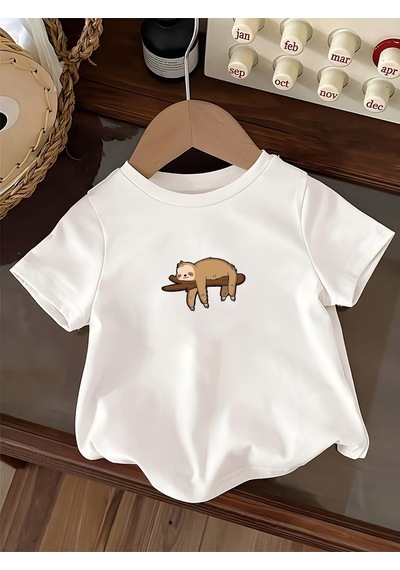 Uyguntarz Çocuk Dalda Uyuya Kalmış Maymun Baskılı Tasarım Tshirt Beyaz