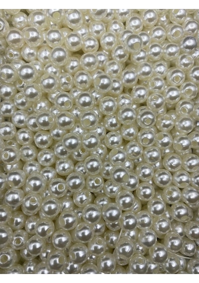 100 Gr 10 Mm Krem Renk Lüks Kaplama Plastik İnci Boncuk , Takı Yapım Boncuğu 100gr, 200 Adet