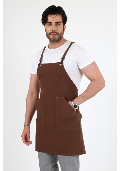 Barista Askılı Önlük Kanguru Cepli - Kahve-12779 Kahve