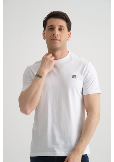 Shooter Sportwear Shooter Erkek Pamuklu Esnek T-shirt Standart Kalıp Minimal Logolu Beyaz