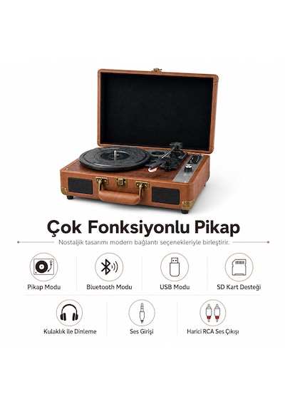 Ultratekno Mzl-p01 Bluetooth Plak Çalar, 3 Hız 33/45/78 Rpm , Usb/sd/aux/rca/kulaklık Destekli, Dahili Hoparlörlü Taşınabilir Retro Valiz Pikap 1 Adet