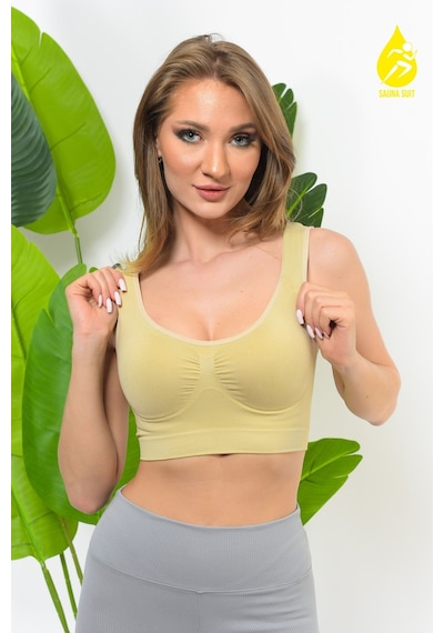 Sauna Suit Top Büstiyer Kadın Modal Crop Toparlayıcı Kalın Askılı Seamless Dikişsiz Örme Bustiyer Ten Rengi