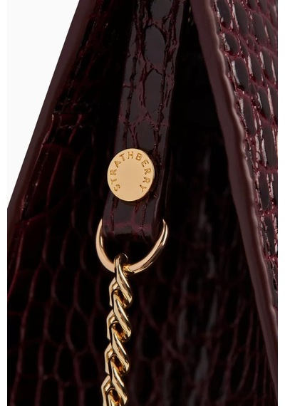 Strathberry Mini Bordo Kroko Deri Lüks Tote Çanta, Zamansız Ve Şık Tasarım Omuz Çantası