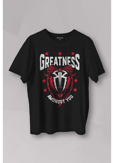 Unisex Tişört Greatness Roman Reigns Gym Spor Fitness Siyah Baskılı T-shirt 001