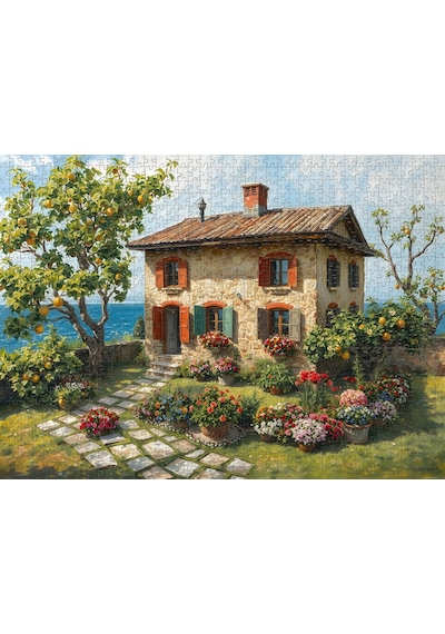 Nova Puzzle 1000 Parça Bahar Kokulu Sahil Evi Puzzle - Çiçekli Ev