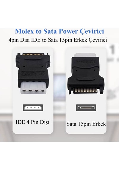 BK Teknoloji 4 Pin Molex Pc Ide Dişi To 15 Pin Sata Erkek Güç Adaptörü