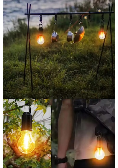 Taşınabilir Şarjlı Led Ampül Outdoor Kamp Bahçe Lambası 10w Askıl