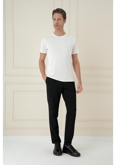 Efor Comfort Fit Gofre Dokulu Beli Lastikli Pileli Siyah Jogger Pantolon P 1174 Siyah